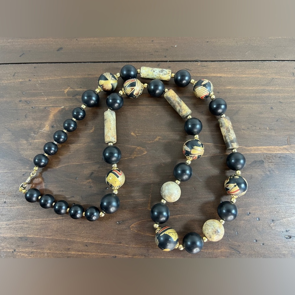 Handcrafted Black and Beige Beaded Necklace - Women Jewelry